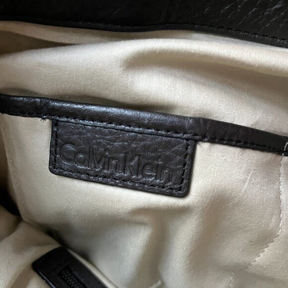 CALVIN KLEIN Dark Brown Pebbled Leather Shoulder Tote Bag Large BOHO Preppy - Picture 11 of 16